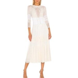 NWT HAH Hidden Gem Maxi Dress in Walking On Eggshells / Cream and White
